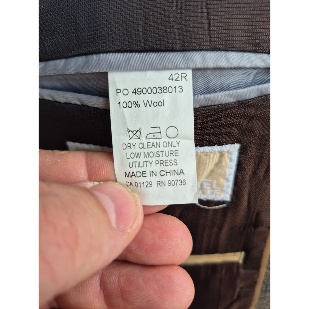 Michael Kors Mens 42R Brown Gray Plaid 100% Wool 2-Button Blazer Sport Coat 42 R - Picture 7 of 8